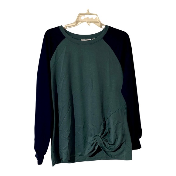 Belle by Kim Gravel Tops - Belle by Kim Gravel Luxe French Terry Contrast Balloon Sleeve Peacock/Twlt Navy